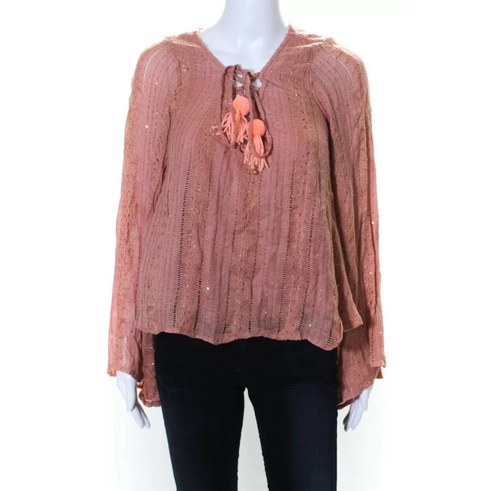 Sundress  Long Sleeve Crew Neck Top Tassel Gauze